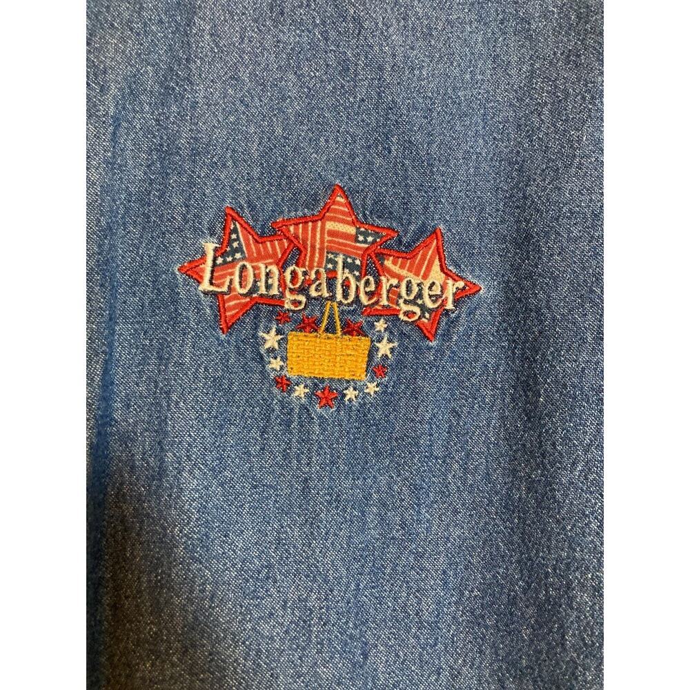 Vintage Longaberger Top‎ Womens Medium Denim Blue Jean Button Up Patriotic Stars - Picture 3 of 12